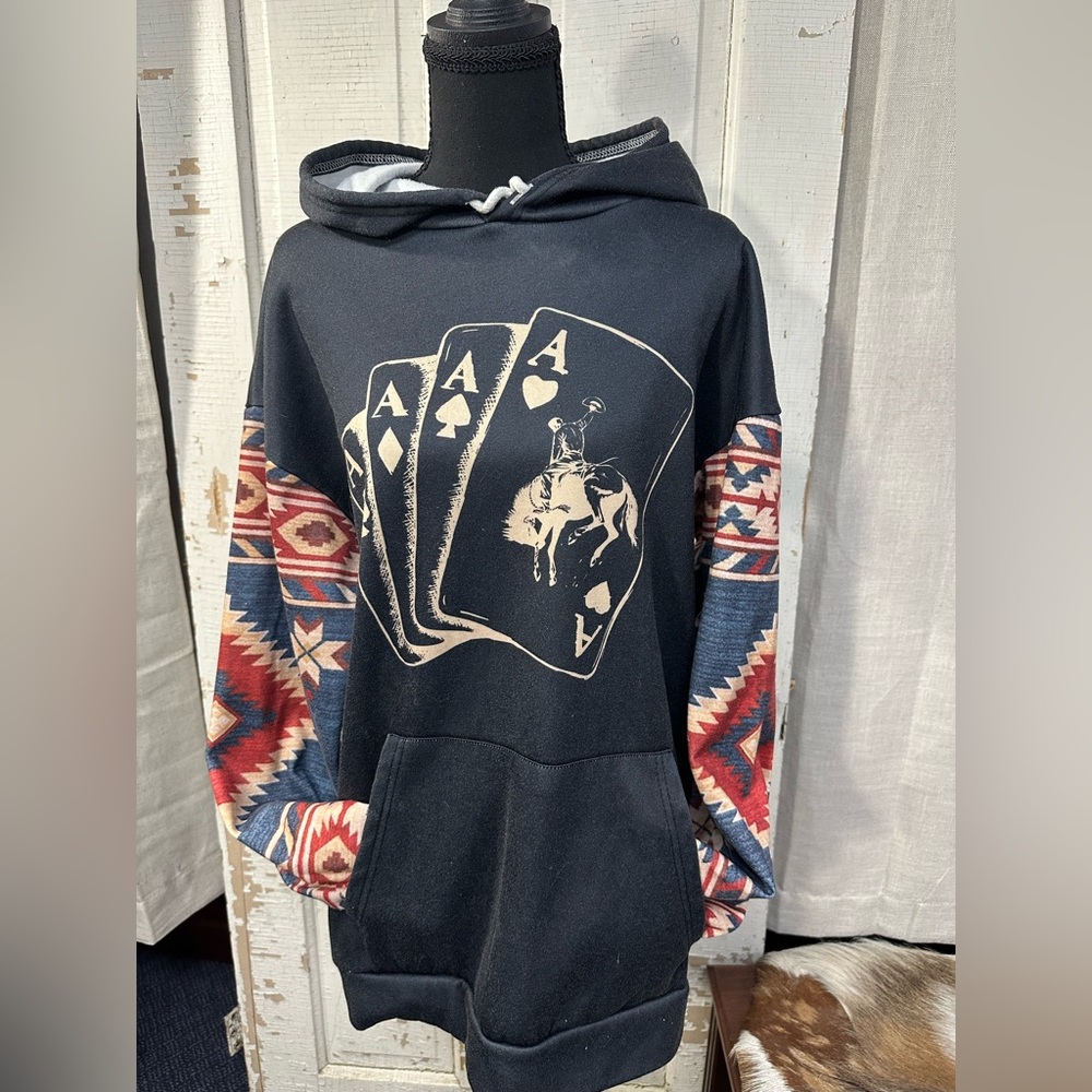 Black Graphic Hoodie with Aztec Sleeves